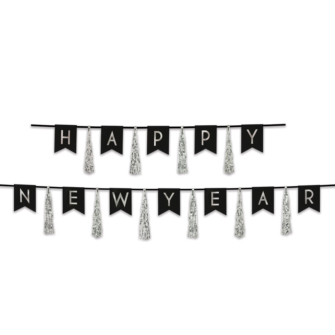 Beistle Set of 24 Black and Silver Happy New Year Tassel Streamer -13"